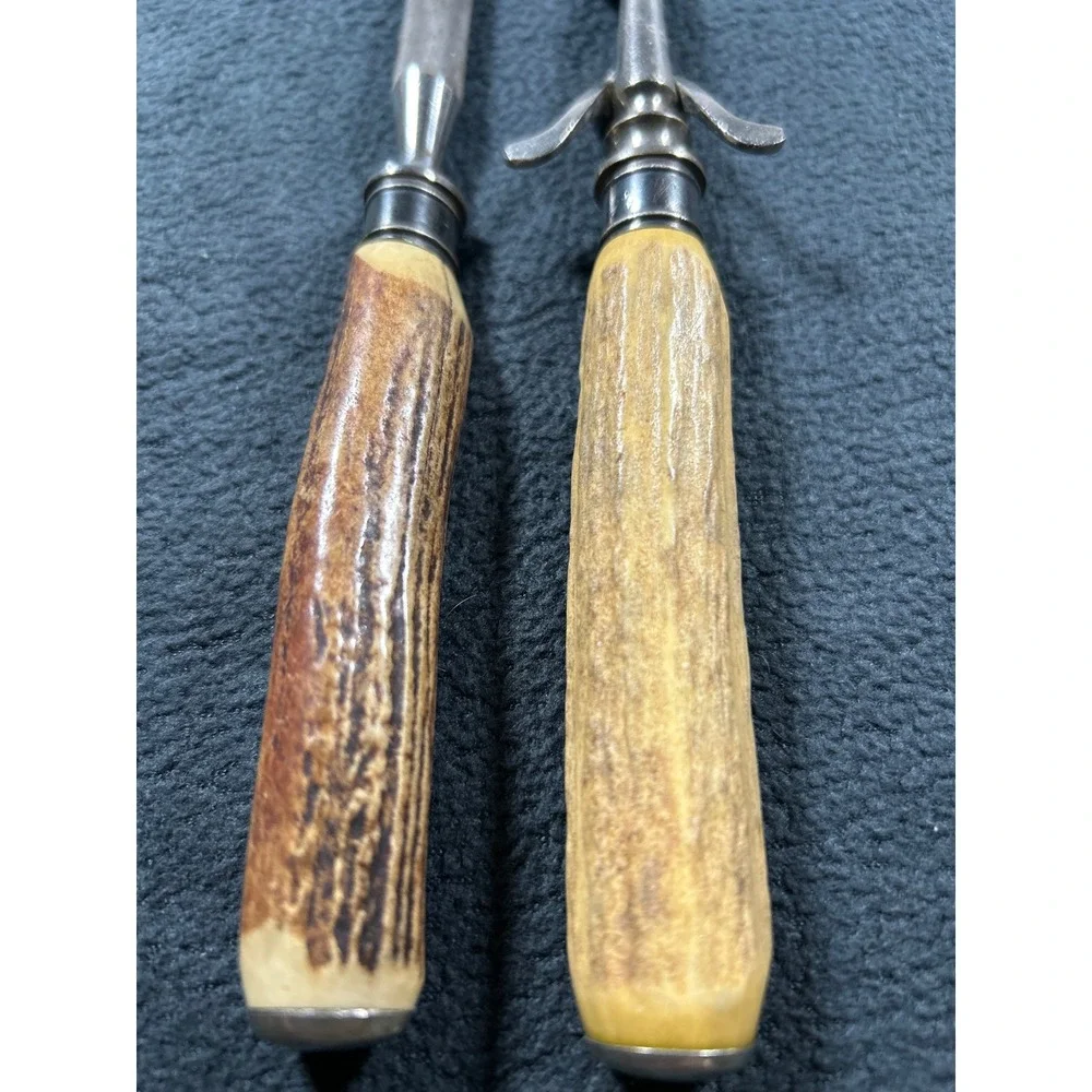 Vintage Anton Wingen 2 Piece Meat Carving Set Solingen Germany Stag Horn Handles